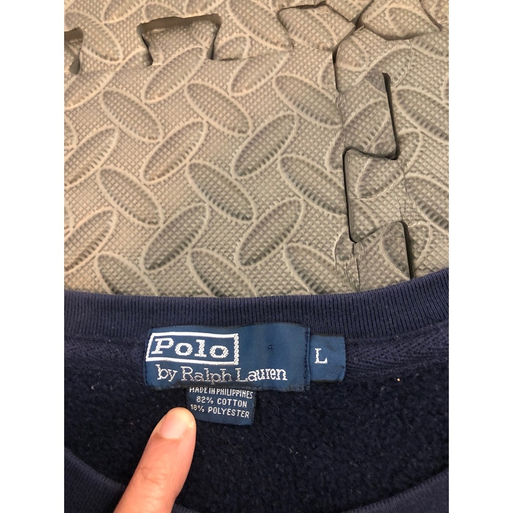 Vintage Polo Ralph Lauren Sweatshirt Mens L Navy Blue Red Pony Logo Crewneck - Picture 5 of 7